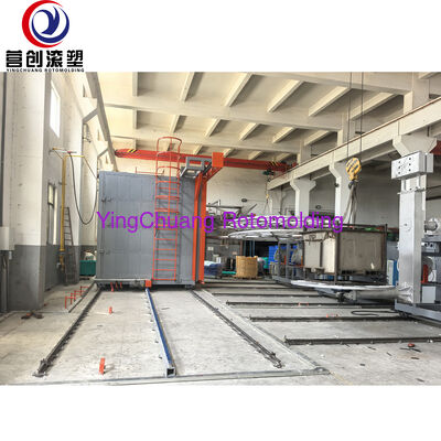 YINGCHUANG CS-3A-3500 Εξοπλισμός Rotomolding Shuttle Three Arms, Αυτόματη περιστροφική μηχανή χύτευσης με καύση αερίου για μεγάλα κοίλα πλαστικά προϊόντα πολυαιθυλενίου
